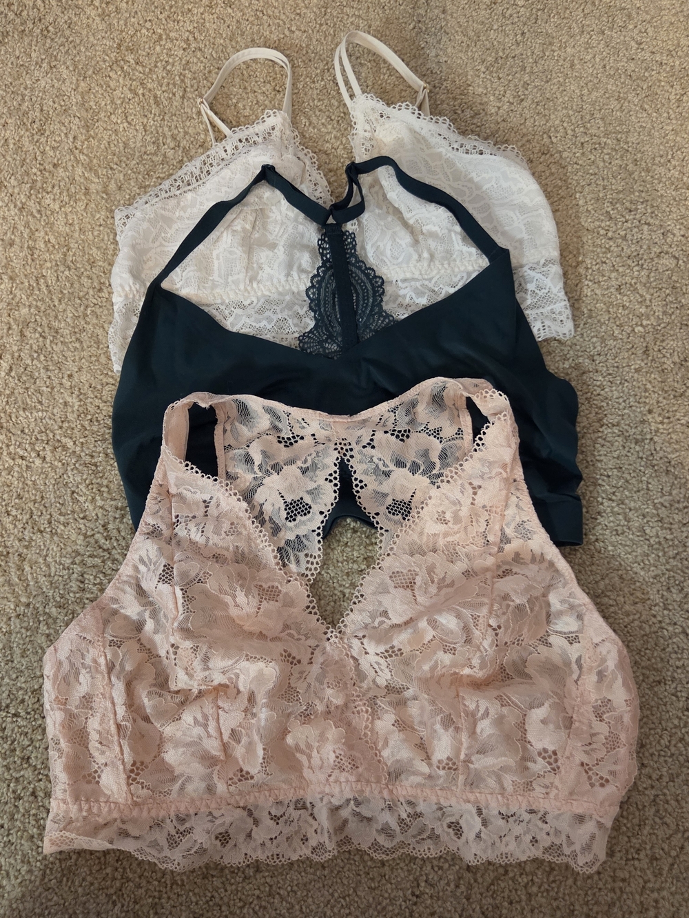 Soma Lace Bralette Set in Blush, Black, and Ivory